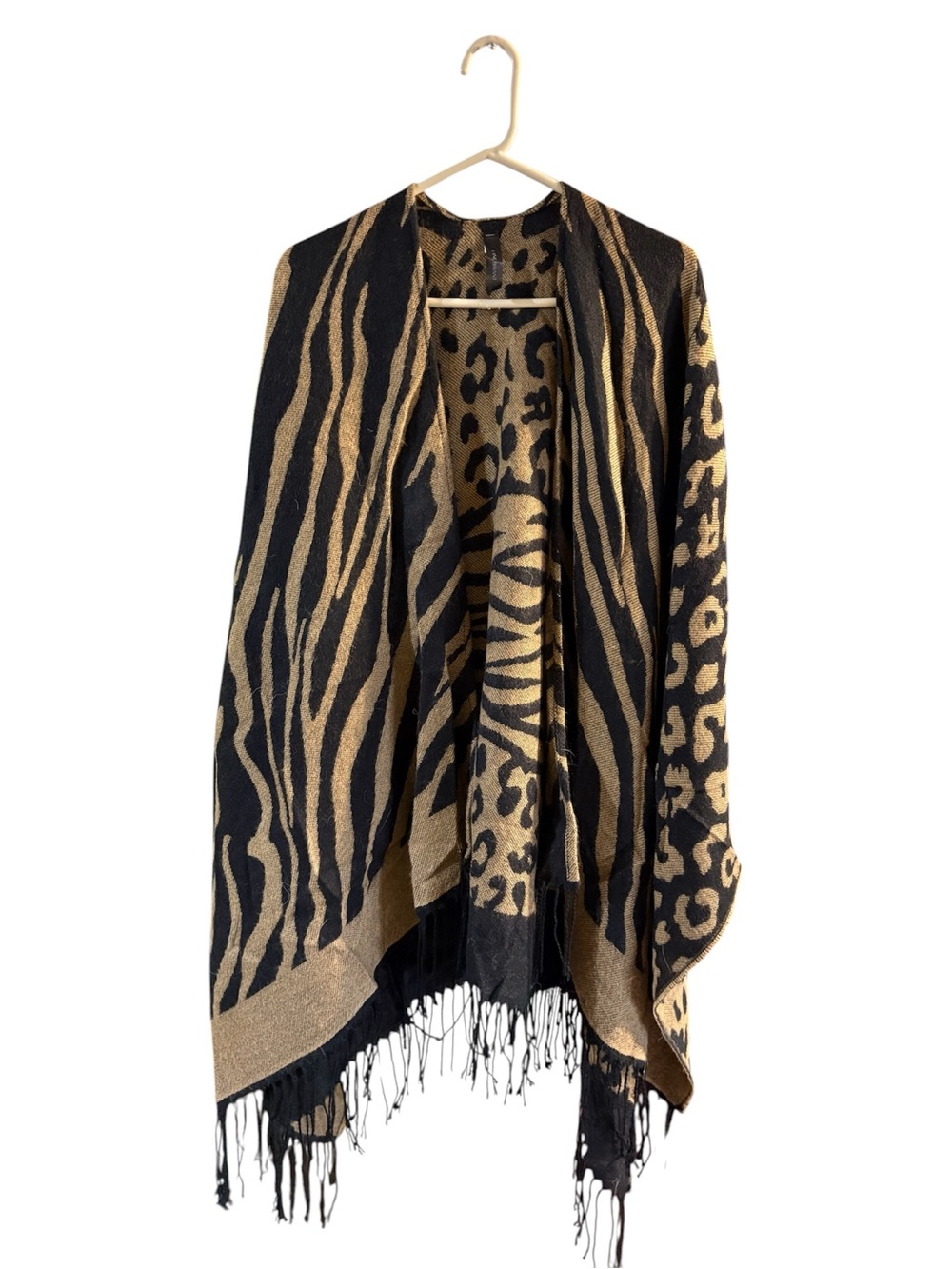 Lane Bryant Poncho Shawl with Fringe One Size Animal Print Brown Black